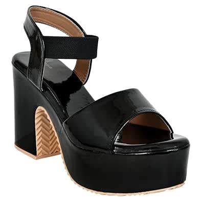Buy Women's Black Round Toe Wedge Sandals | Smart Slip-On Platform ...