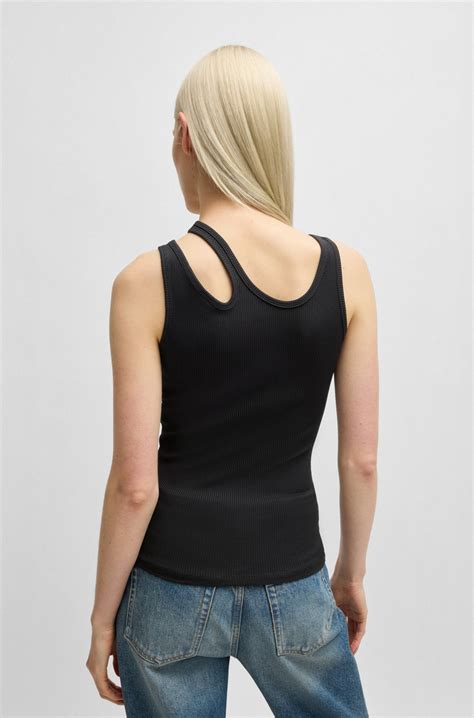 HUGO - Ribbed tank top with cut-out detail - Black