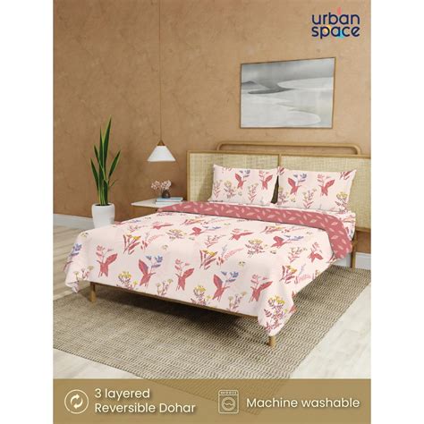 Buy Urban Space Double Bed Dohar, Bedsheet & 2 Pillow Covers, Peach ...
