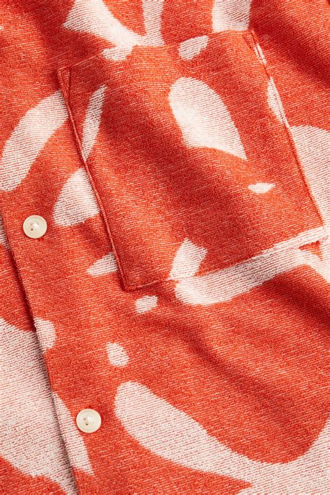 Regular Fit Terry resort shirt - Orange/Leaf-patterned - Men | H&M IN