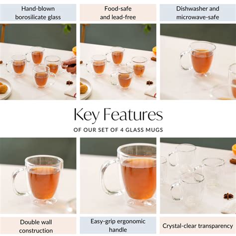 Borosilicate Glass Coffee Mug Set Of 4 180ml Online - Premium Coffee ...