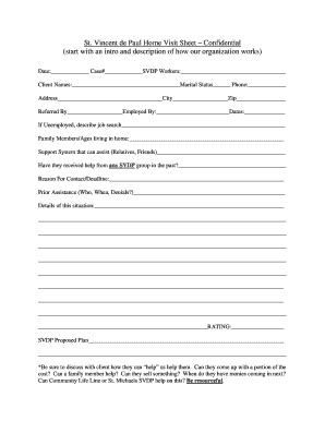 Fillable Online SVDP Case Sheet Form Fax Email Print - pdfFiller