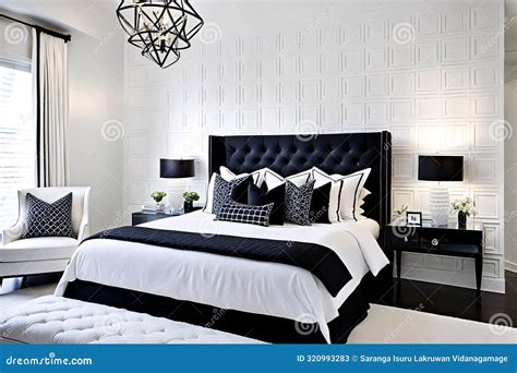 Luxurious Black-and-White Themed Bedroom with Modern Elegance Stock ...