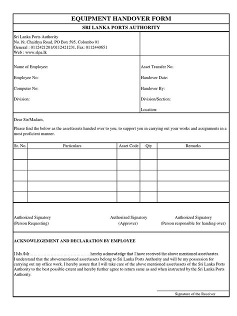 Image result for Example of Hand Over Document