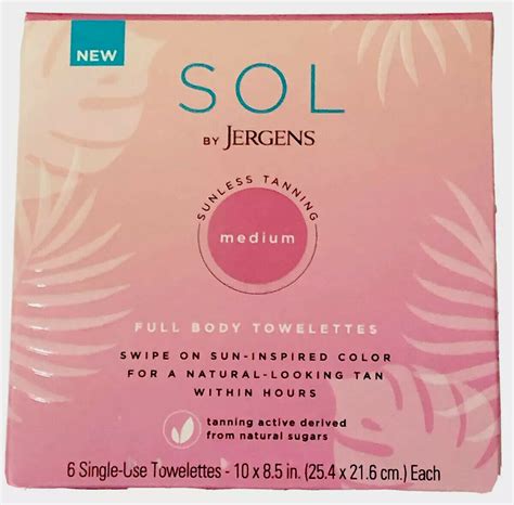 New sol by jergens sunless tanning towelettes medium full body fresh ...