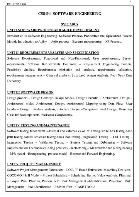 SE-UNIT I - Software engineer material - PIT – II YEAR CSE CS8494 ...