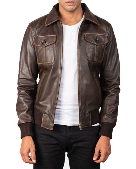 Men's Four Pockets Brown Bomber Leather Jacket – Hazzle