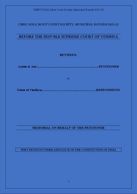 CMRU SOLS Moot Court Society Memorial Template for Municipal Rounds ...