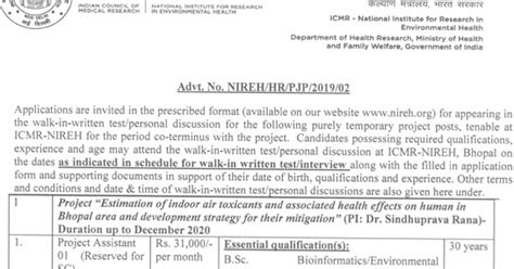 NIREH Bioinformatics/Molecular Biology JRF/PA Walk INs