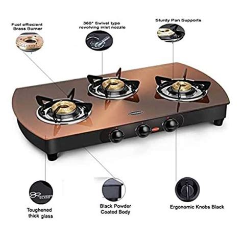 Padmini 3 Burner Glass Top CS 3GT Kooper Manual with Non Stick Dosa ...