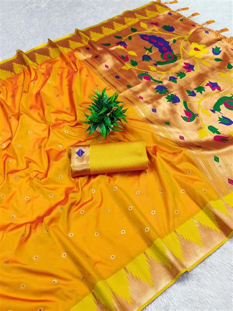 Supernal Mustard Paithani Silk Saree With Magnetic Blouse Piece ...