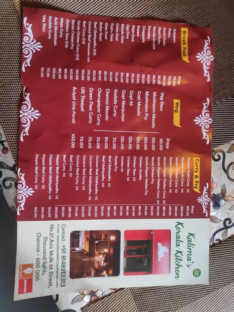 Menu at New Kerala Hotel, Chennai, 10