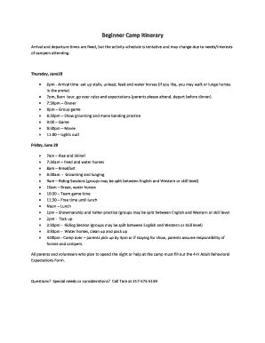 Fillable Online Beginner Camp Registration Form - Hendricks County ...