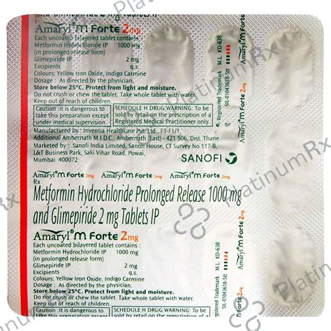 Amaryl M Forte 2/1000mg Tablet PR 15s | Uses, Price & Substitutes