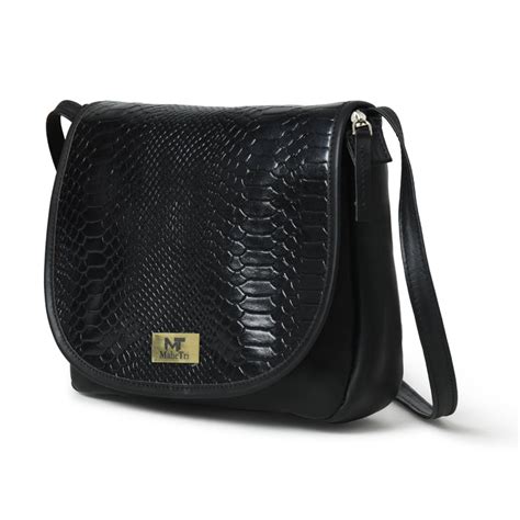 Croco Black Leather Crossbody Bag – Elegant & Textured Satchel Bag for ...