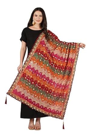 Buy A R Silk DUPATTA HUB Chinnon Heavy Mirror Work,Fancy Lace and Fancy ...
