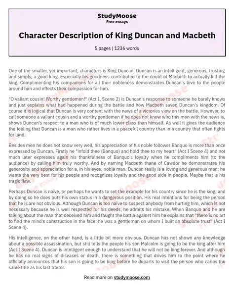 Character Description of King Duncan and Macbeth Free Essay Example