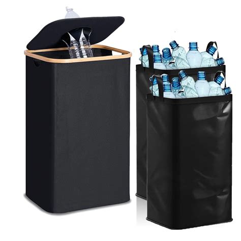 Large 26-Gallon Recycling Bin, 100L Trash Can with Lid, 2 Reusable Bags ...