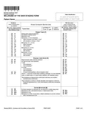 Fillable Online MELANOMA OF THE SKIN STAGING FORM PLACE STICKER WITH ...