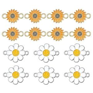 40Pcs Mixed Enamel Sunflower Connector Charms Flower Necklace Charms ...