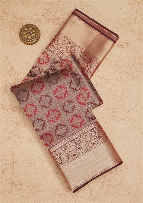 Buy Dark Maroon Zariwork Pure Silk Saree - Koskii