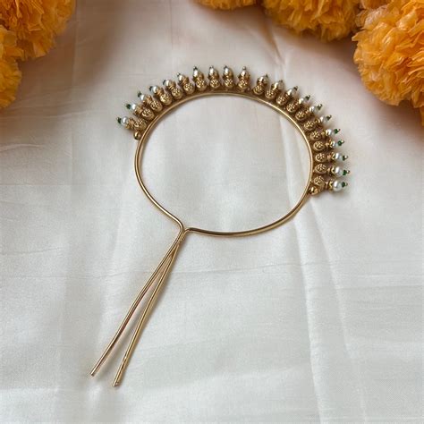 Antique Gold Bridal Pearl Bun Rakodi Hair Pin: Elegant South Indian Te ...