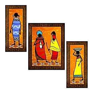 Indianara Set of 3 Tribal Paintings (2562) Without Glass 6 X 13, 10.2 X ...