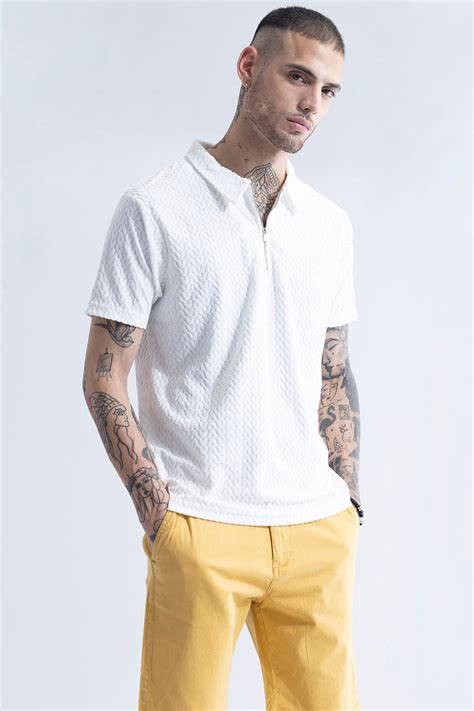 Buy Men's Verti-Zip White T-Shirt Online | SNITCH