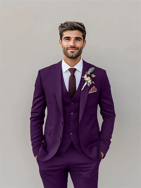 Men's Wedding Suits Black Burgundy Summer Solid Colored Standard Fit 3 ...