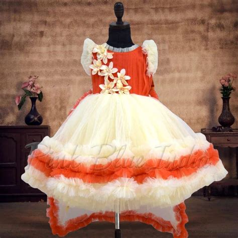 Girls Long Orange Dress with Train
