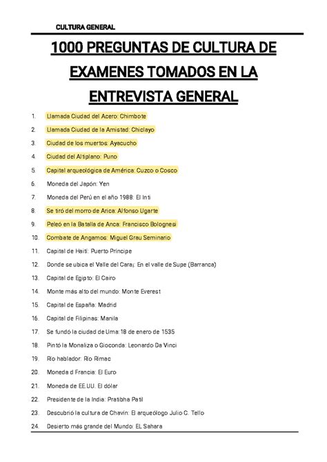 1000 Preguntas DE Cultura General Tomadas PNP - 1000 PREGUNTAS DE ...