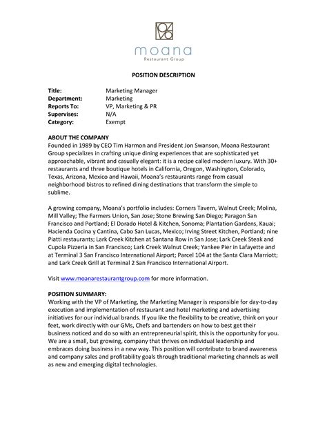 Marketing Manager Job Description | Templates at allbusinesstemplates.com