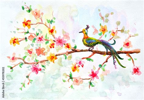 watercolor drawing of cute bird Stock Illustration | Adobe Stock