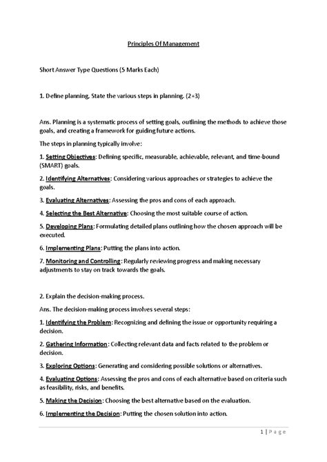 Principles Of Management-4 - Principles Of Management Short Answer Type ...