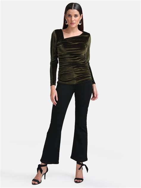 Buy Top With Assymetric Neckline And Ruching 124797OLIVEXS – KAZO