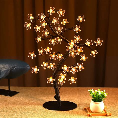 Buy GLOWSERIE Cherry Blossom Tree Lamp Table Decoration 17in Artificial ...