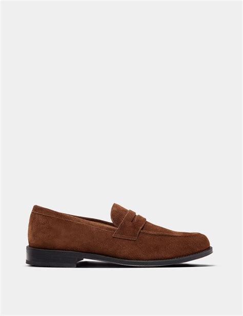 Men's Tan Italian Suede Penny Loafer | Hawes and Curtis