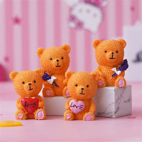 eCraftIndia Set of 4 Cute Teddy Bears with Love Heart and Flowers Show