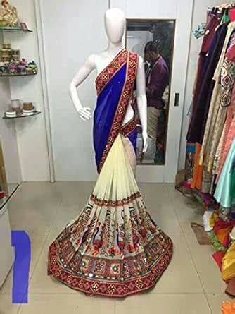 Buy Bandej And Gamthi Work With Half And Half Georgette Saree With ...