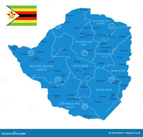 Zimbabwe - Detailed Blue Country Map With Cities, Regions, Location On World Map And Globe ...