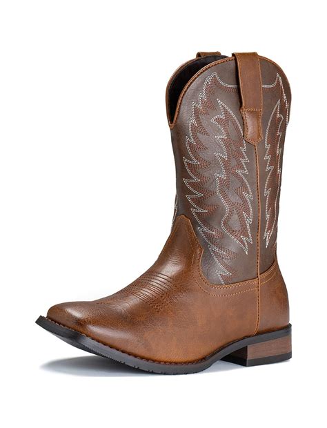IUV Men's Western Cowboy Boots, Durable Classic Embroidered Square Toe ...
