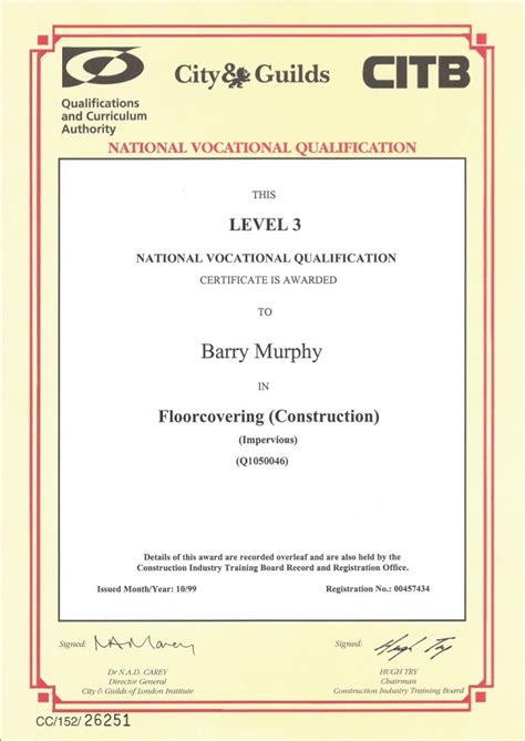 NVQ level 3 Qualification Certificate