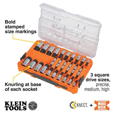 Klein Tools Knurled Hex Bit Socket Set, SAE and Metric, 32-Piece in the ...