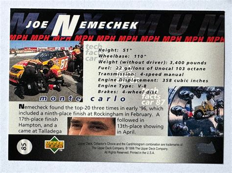 1996 Upper Deck Collector's Choice - Maximum MPH #85 Joe Nemechek for sale online | eBay