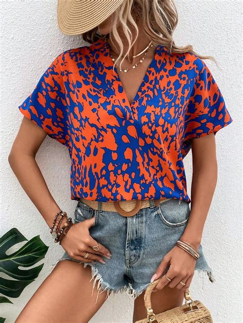 SHEIN VCAY Allover Print Batwing Sleeve Blouse | SHEIN USA