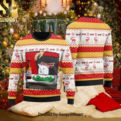 Budweiser Beer Cat Meme Ugly Christmas Sweater