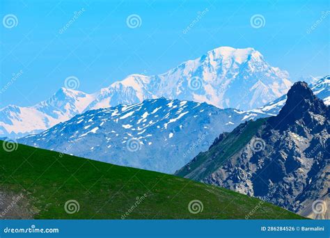 View on White Snowy Top of Mont Blanc Highest Mountain in Alps and ...