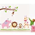 Decals Design 'Baby Cartoon Animal Kingdom Kids' Room Wall Sticker (PVC ...