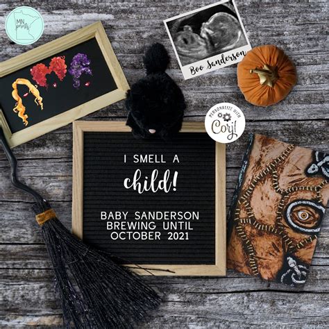 Halloween Pregnancy Announcement for Social Media, Digital Witch Baby ...