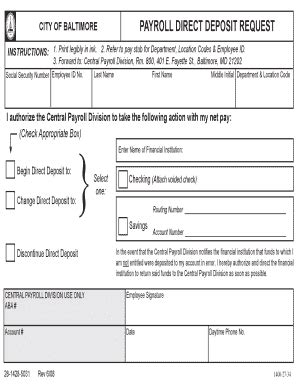 Fillable Online PAYROLL DIRECT DEPOSIT REQUEST Fax Email Print - pdfFiller